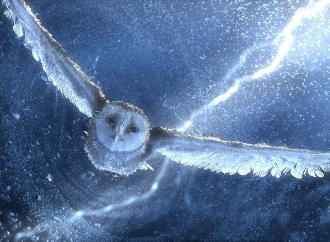 Wallpaper Owl, flying, snow, storm, lightning, blue, bird, art, Animals 7630710968